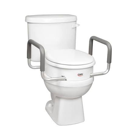 Condition photo showing New/Like New for carex 3.5 inch raised toilet seat with arms, elongated toilet seat riser, up to 250 lbs capacity, elevating & raising seat for elderly & handicap, universal, slip-resistant with padded handles, white