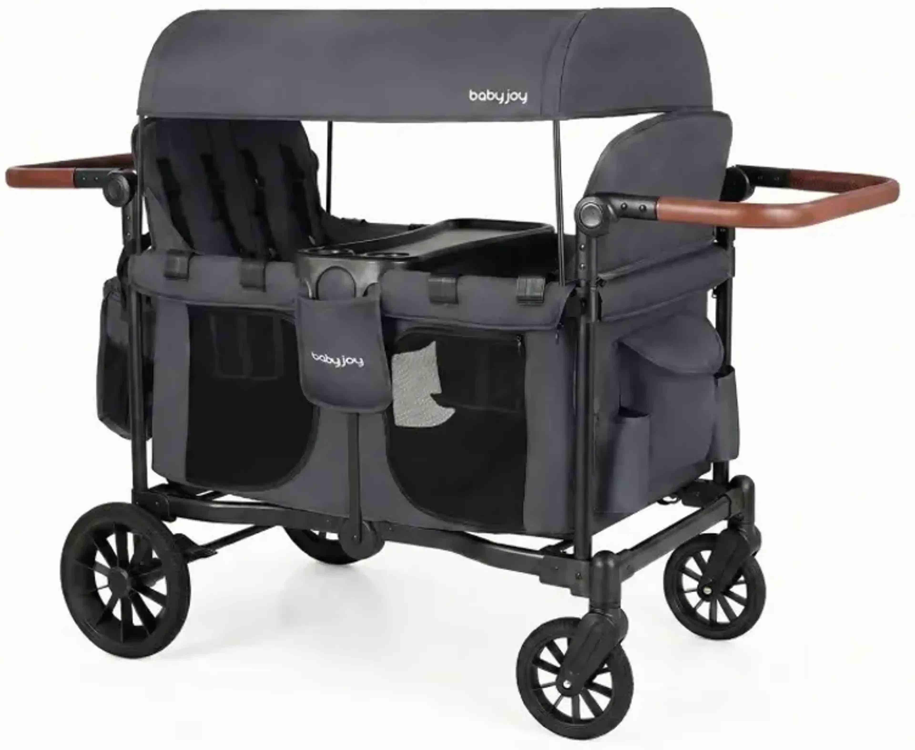 Condition photo showing New/Like New for costway wagon stroller for 4 kids foldable 4-seater push-pull toddler stroller