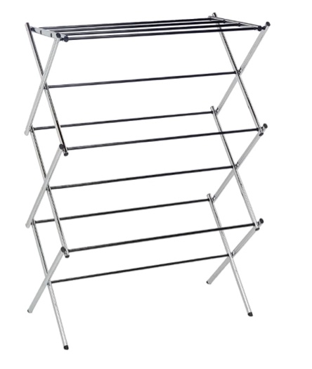 Amazon Basics Foldable Portable Laundry Drying Rack for Indoor Air Drying Clothing, 14.5 x 29.5 x 41.8 inches (LxWxH), Chrome Silver