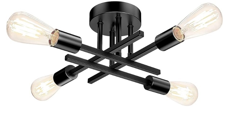 tobusa semi flush mount ceiling light fixture matte black, modern sputnik close to ceiling light, chandelier light fixture ceiling for bedroom kitchen living room dining room, 4 light e26 socket