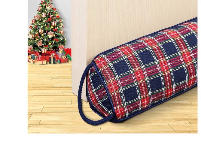 triangle under door draft stopper noise blocker 30 inches for door bottom air seal insulation and soundproof, heavy duty weather guard snake stripping, tartan check navy blue red