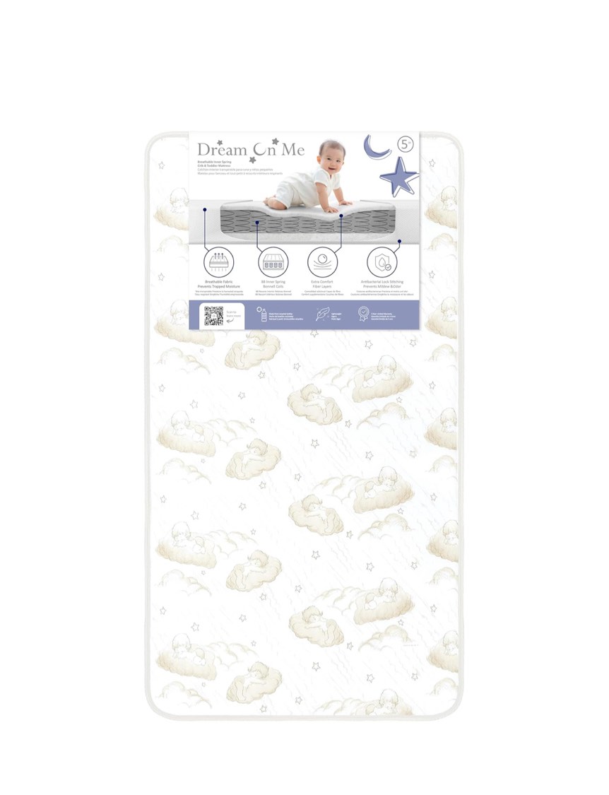 Dream On Me Twilight 5” 2-in-1 Breathable Spring Coil Crib & Toddler Mattress – Firm Infant Side & Plush Toddler Side, Reversible Design, Waterproof Vinyl Cover, GREENGUARD Gold & JPMA Certified