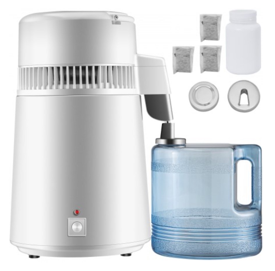 VEVOR Pure Water Distiller 750W, Purifier Filter Fully Upgraded with Handle 1.1 Gal /4L, BPA Free Container, Perfect for Home Use, White