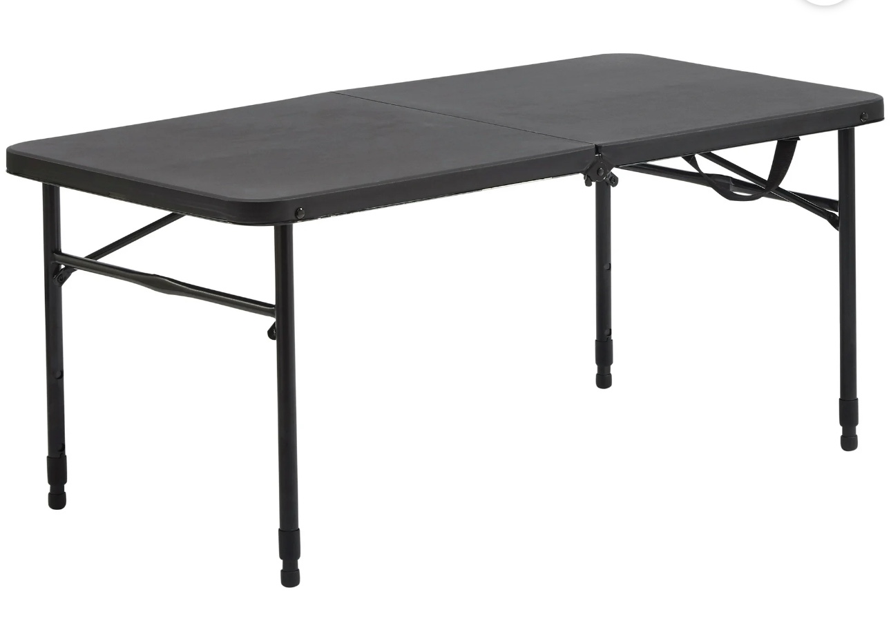 Mainstays 40" Plastic Adjustable Height Fold-in-Half Folding Table, Rich Black