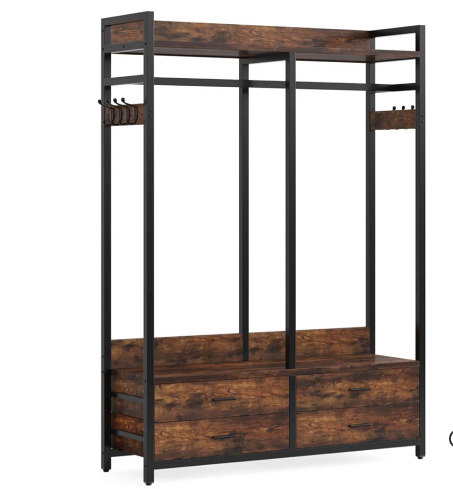 Freestanding Closet Organizer, Garment Rack with Drawers & Shelves