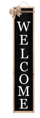 Outdoor Welcome Sign for Front Porch Standing 45"X9" Long Vertical Leaner Tall Wood Framed Modren Rustic Farmhouse Large Home Sweet Home Signs Front Door For Outside Decor (Wood Black)