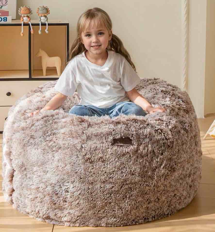 MAXYOYO Kids Bean Bag Chair, Stuffed Faux Fur Bean Bag for Toddler, Ultra Soft Floor Sofa with High-Density Foam Filling, Lazy Chair for Living Room, Playroom, Nursery Room ( Similar to one in stock)