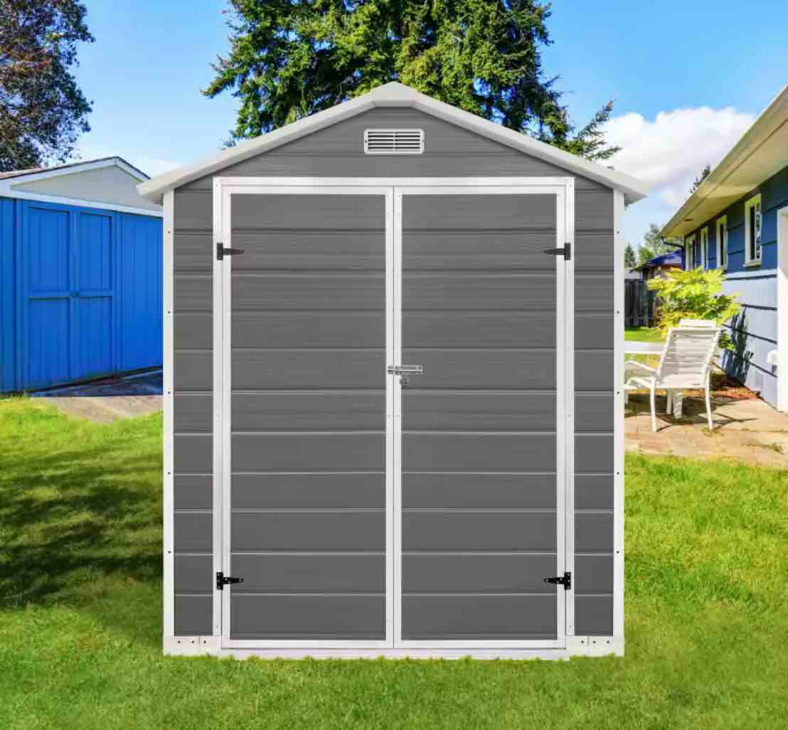 6ft x 4ft Plastic Outdoor Storage with Floor and Lockable Door Plastic Garden Shed for Backyard (incomplete)