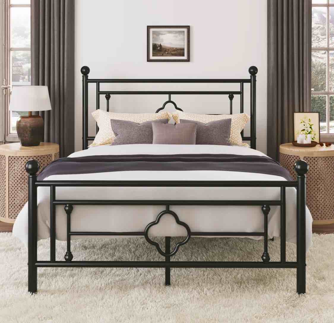 Ajayceon Metal Platform Bed Frame With Vintage-Style Headboard And Footboard