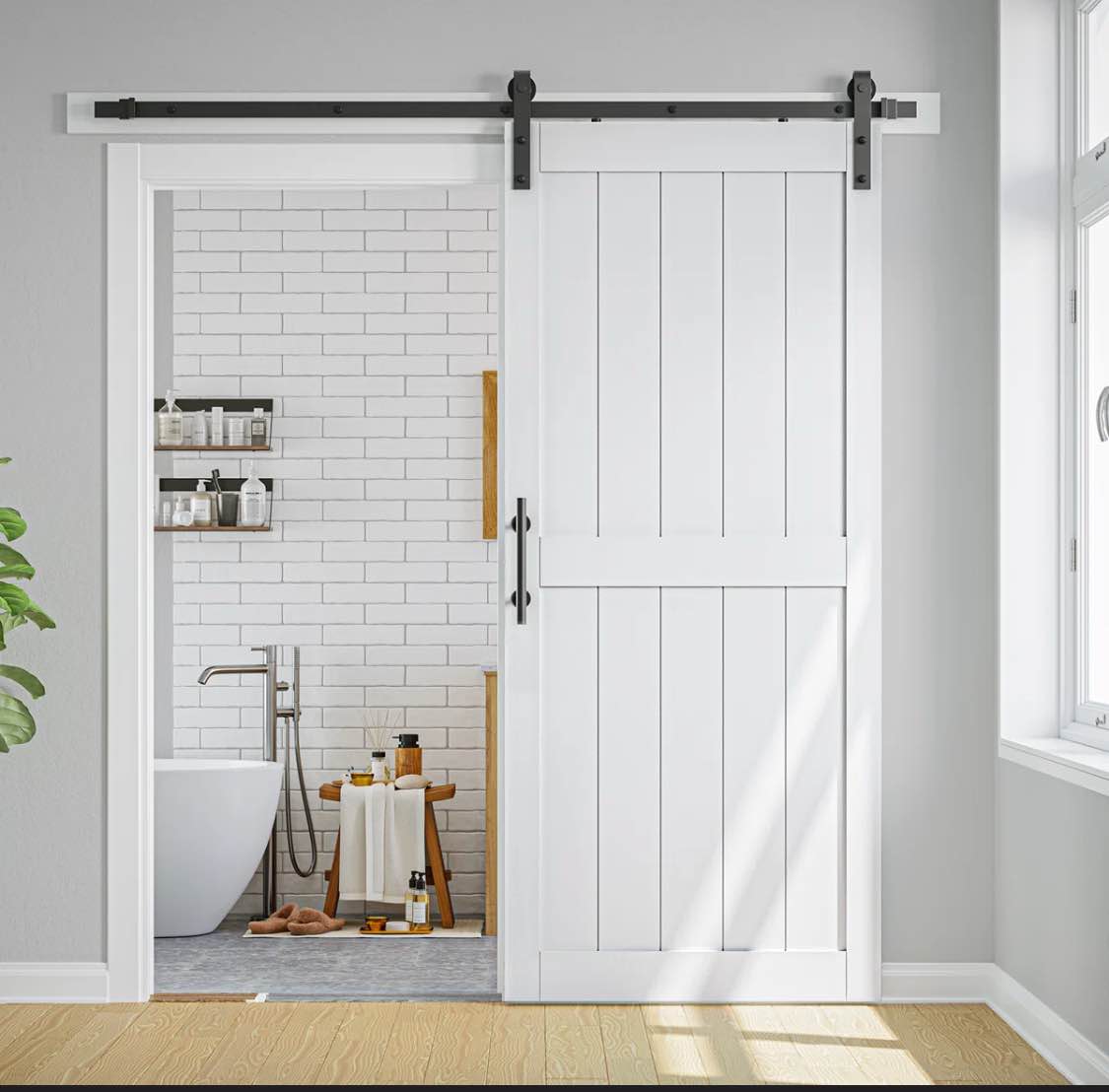 Manufactured Paneled Wood Barn Door with Installation Hardware