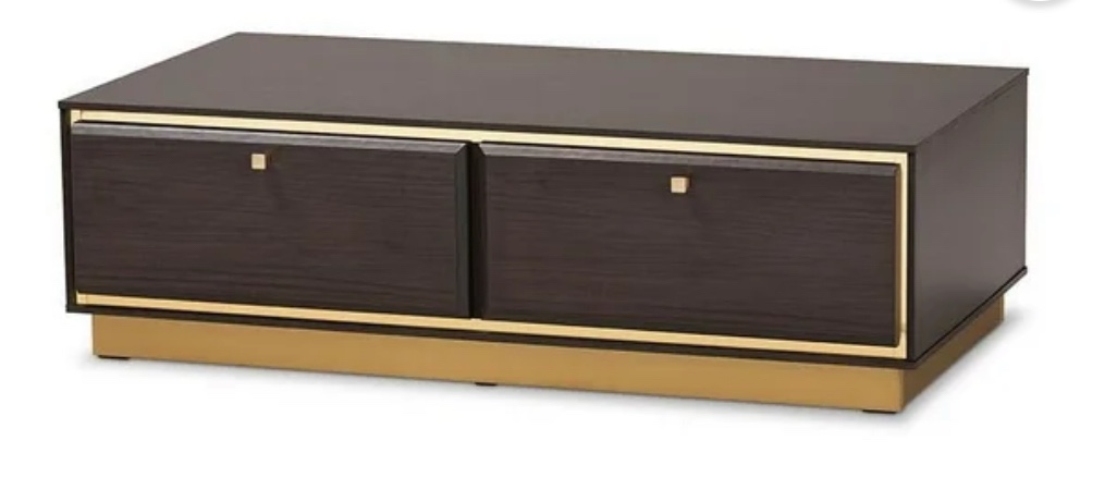 Baxton Studio Cormac Transitional Wood and Gold Metal 2-Drawer Coffee Table
