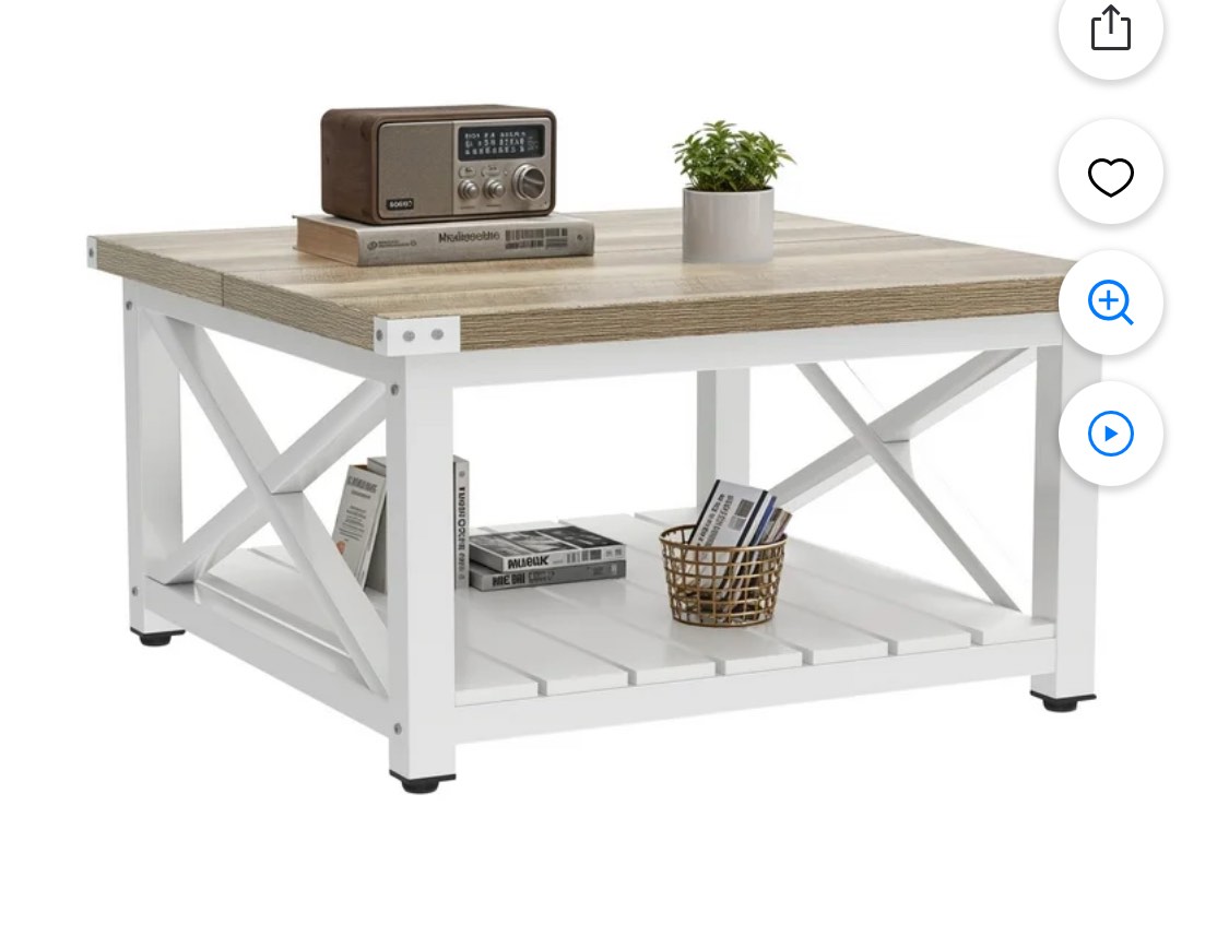 DEXTRUS Farmhouse Square Wood Coffee Table with Open Storage Shelf
