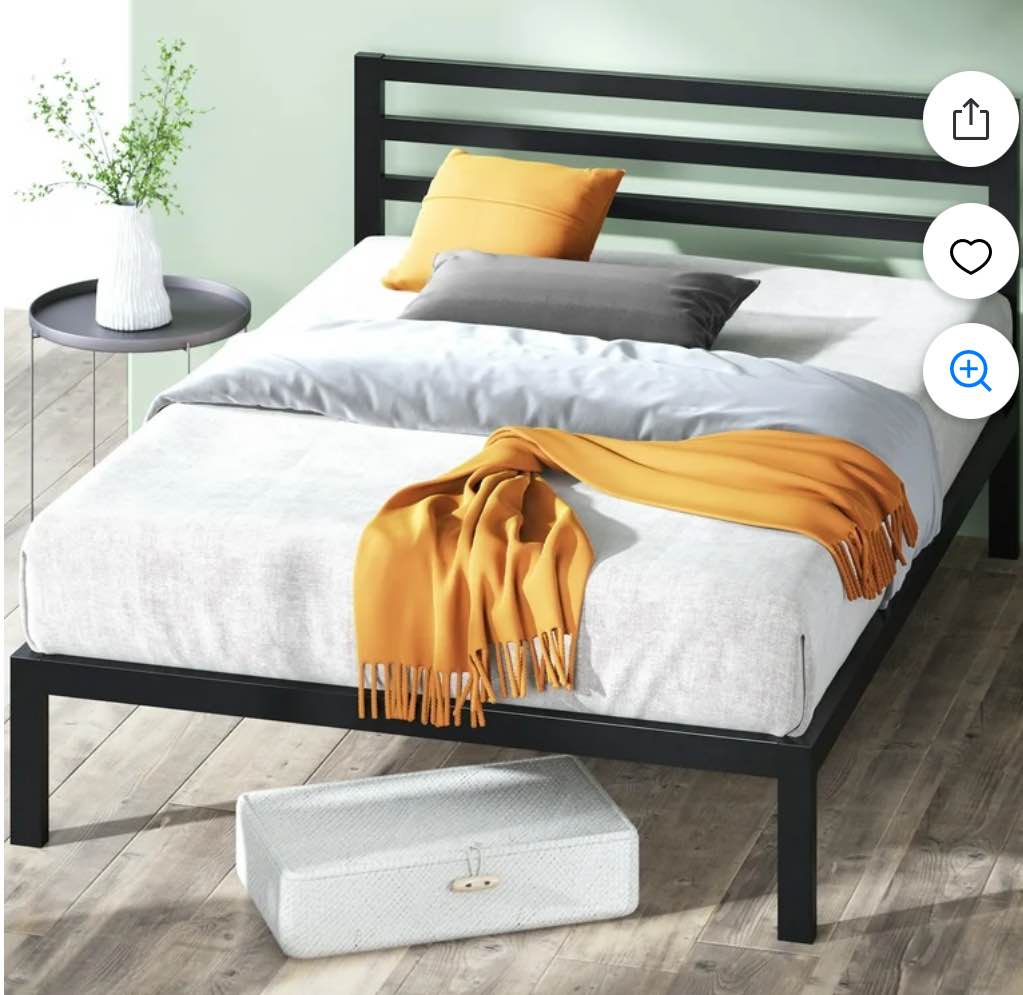 Zinus Mia 38" Metal Platform Bed Frame with Headboard, Queen