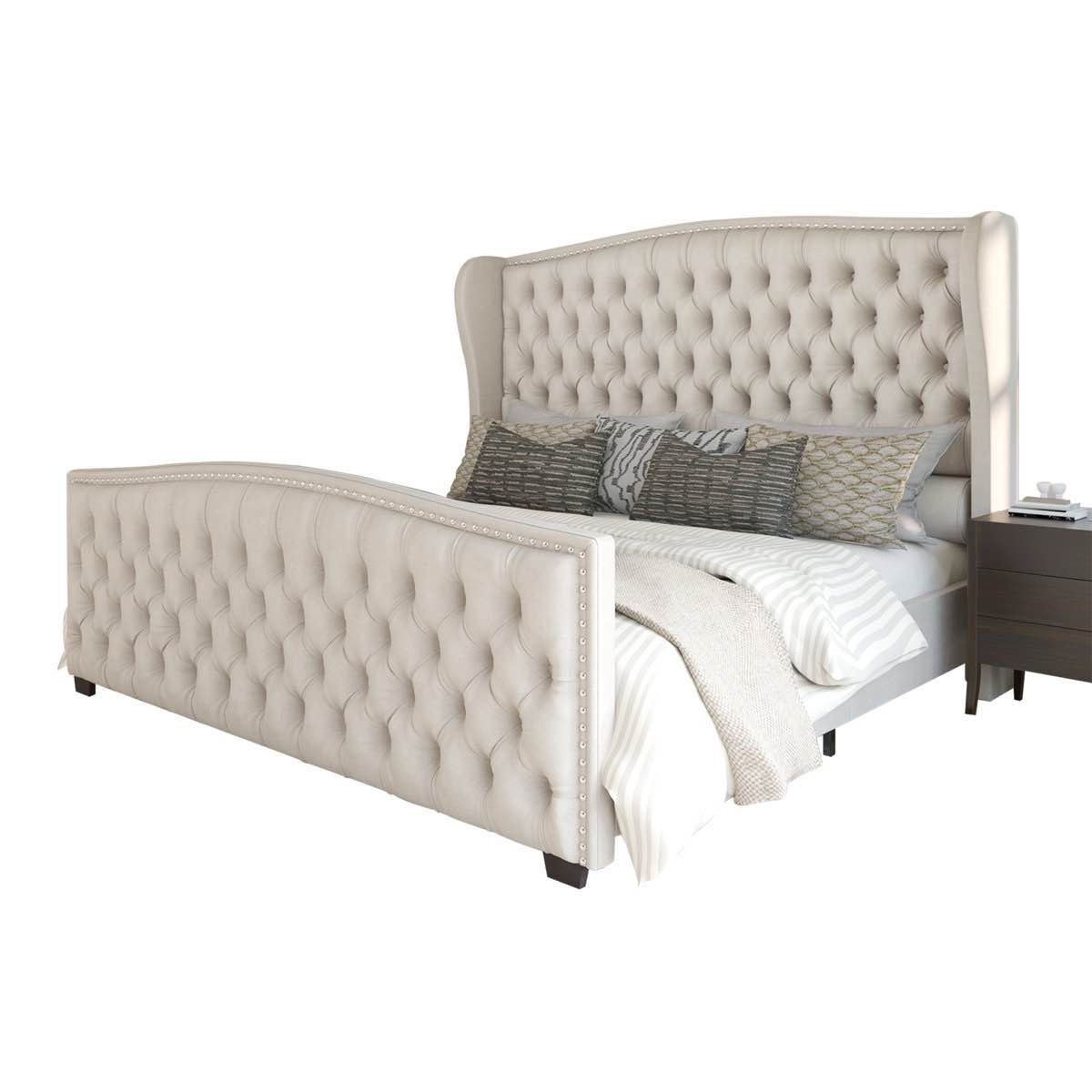 DuJuan Deep Button Tufted Upholstered Bed with Nailhead Trim Wingback Headboard, King Size