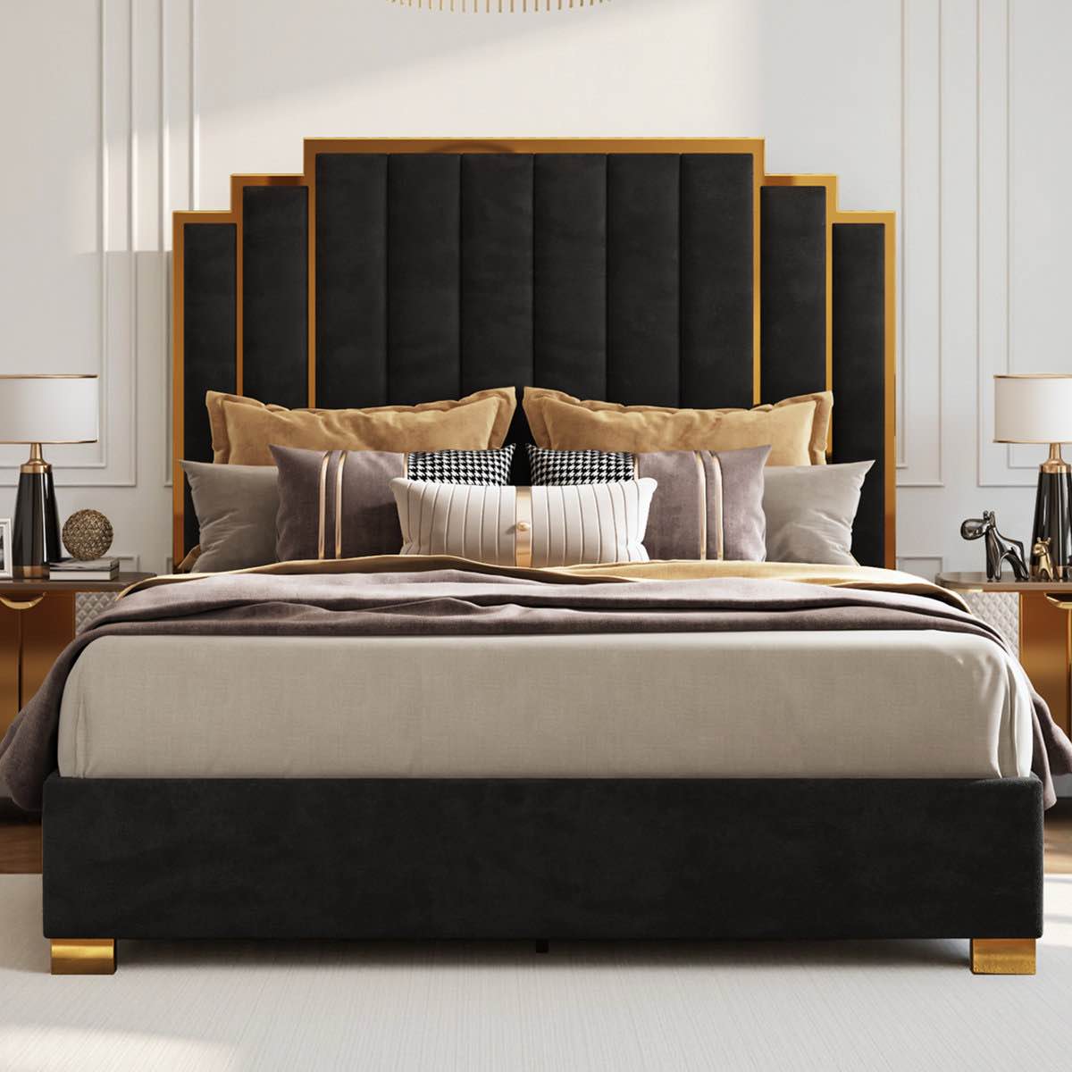 Duncanville Upholstered King Platform Bed, Black