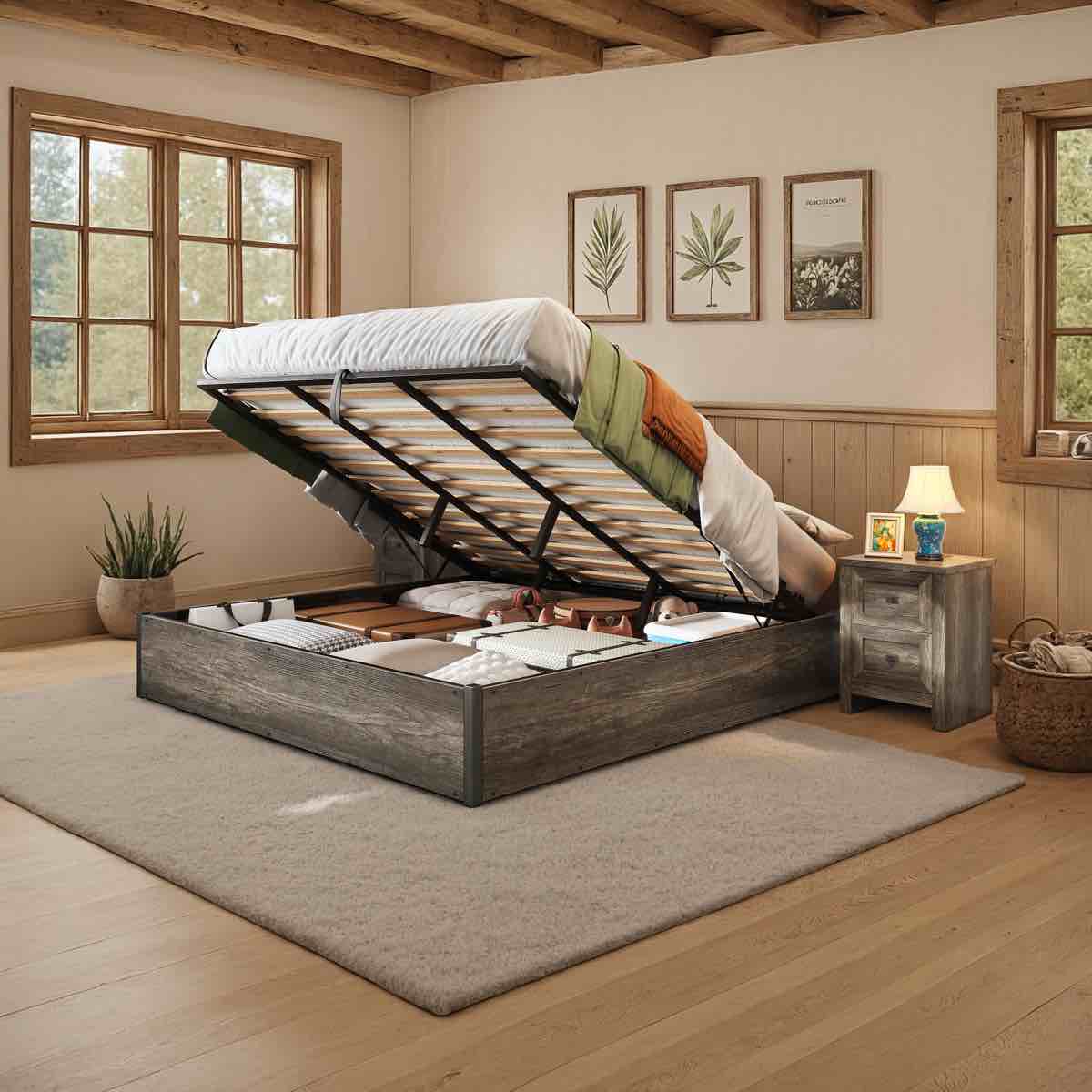 Queen Size Shila Lift Up Storage Bed, Incomplete, Box 1 of 2 Only