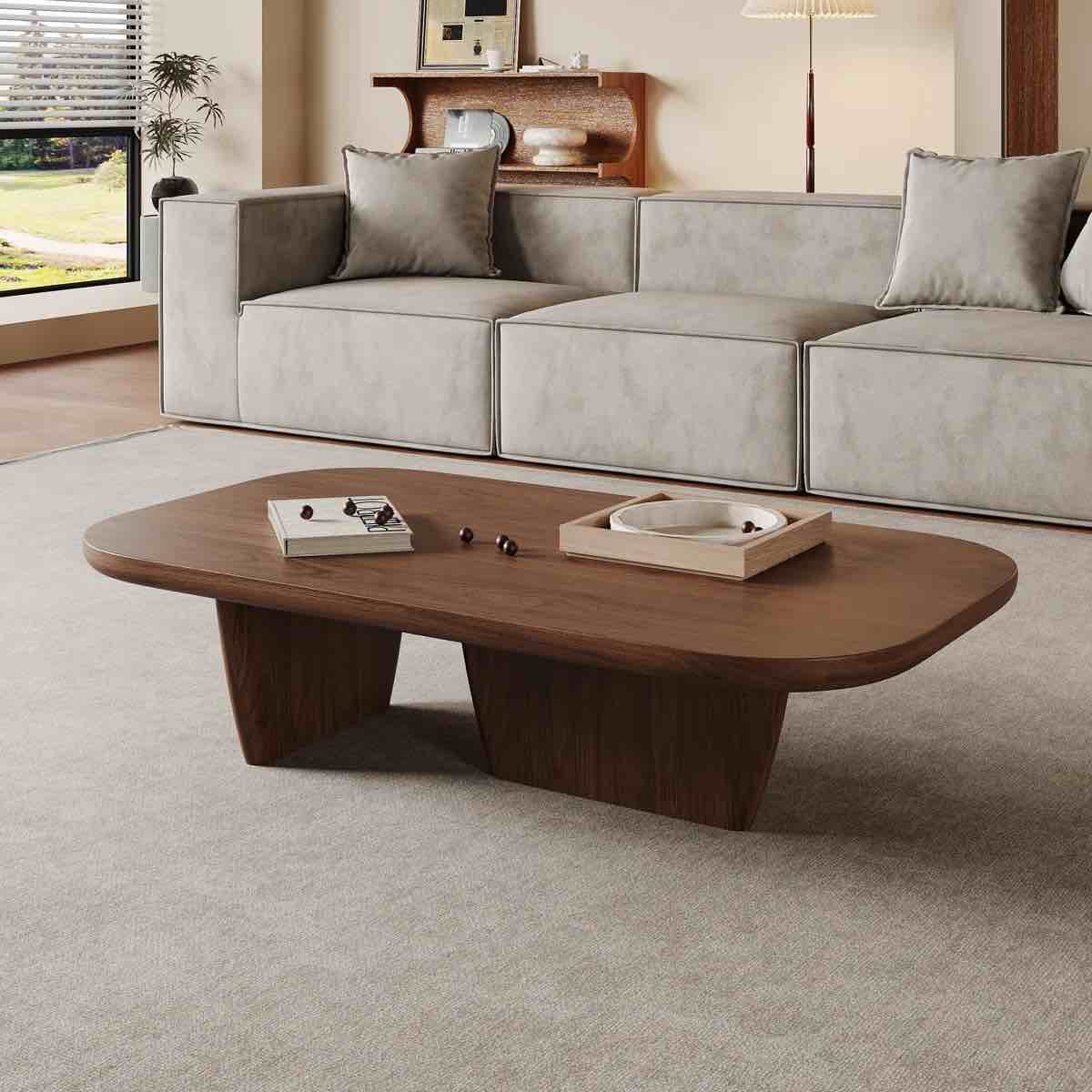51" Modern Minimalist Double Leg Solid Wood Rectangular Coffee Tables For Living Room By Ebern Designs