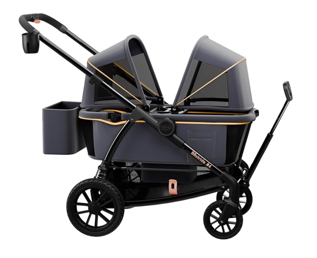 Pamo Babe Double Stroller Tandem Stroller for 2 Kids Push Pull Kids Wagon Adjustable Handle Waterproof and Sunproof Canopies Large Removable Storage Baskets