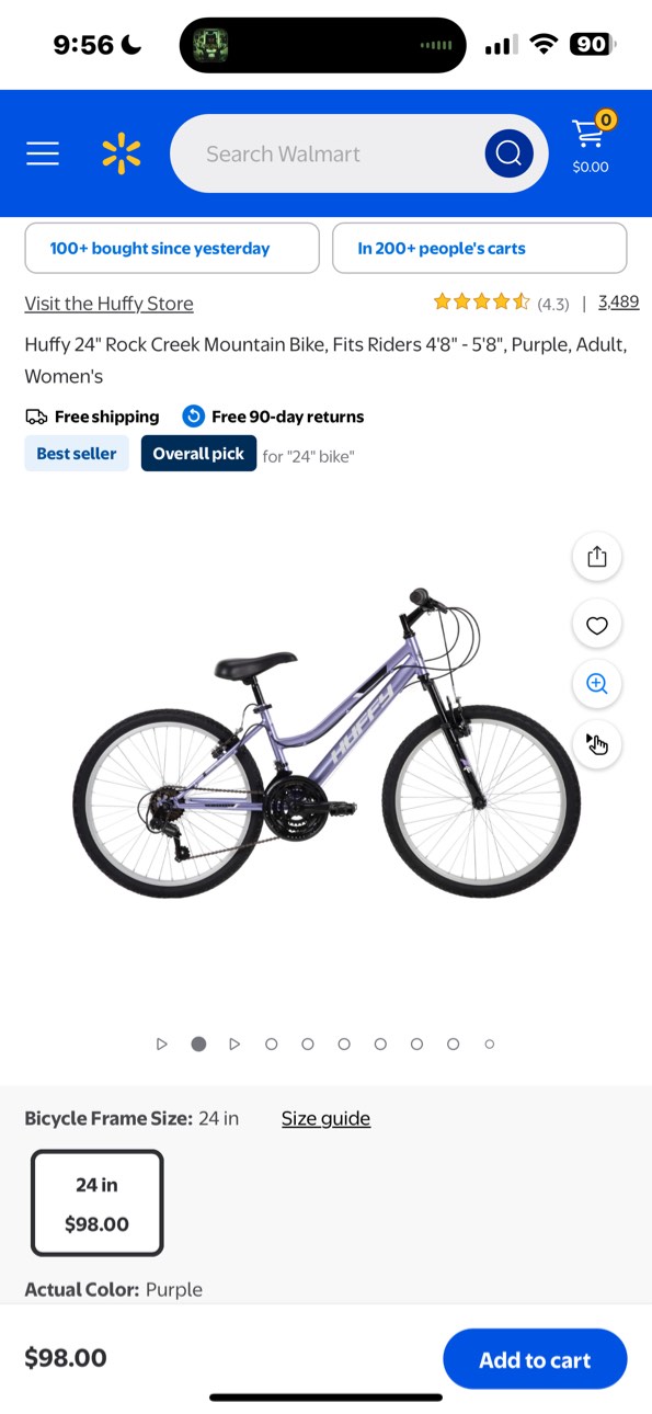 Huffy 24" Rock Creek Mountain Bike, Fits Riders 4'8" - 5'8", Purple, Adult, Women's