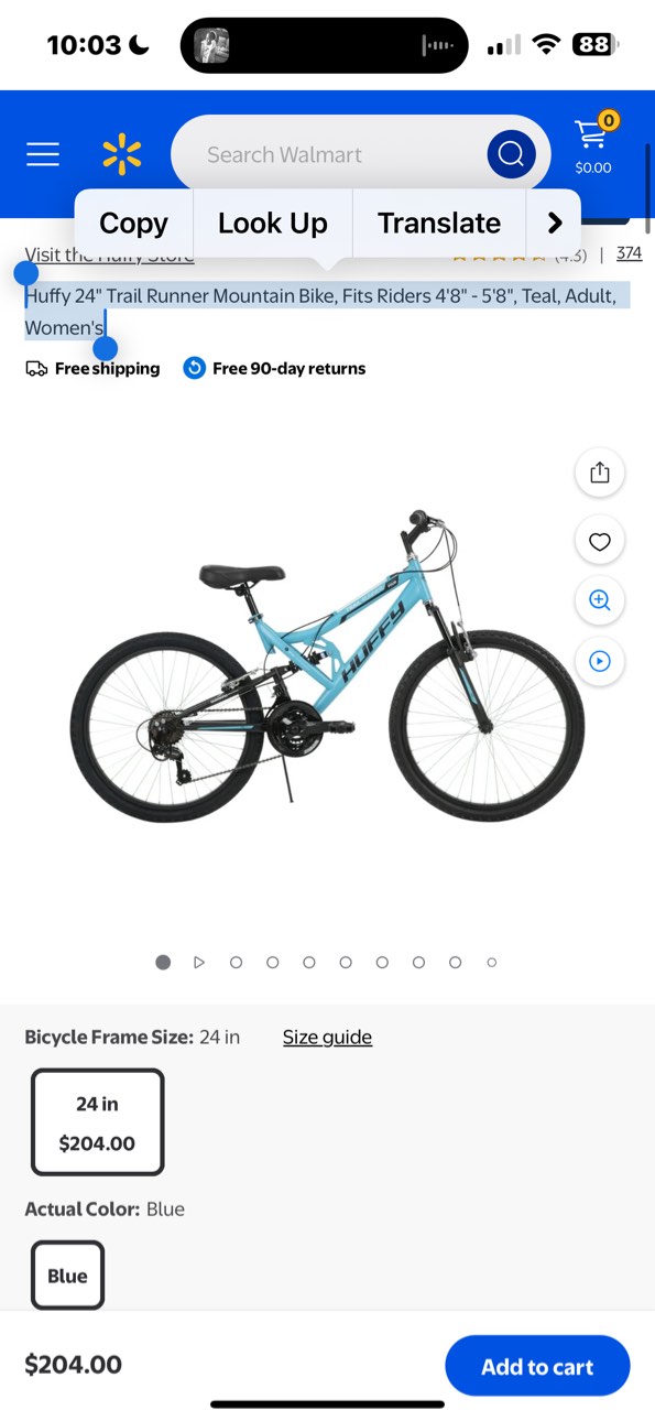 Huffy 24" Trail Runner Mountain Bike, Fits Riders 4'8" - 5'8", Teal, Adult, Women's