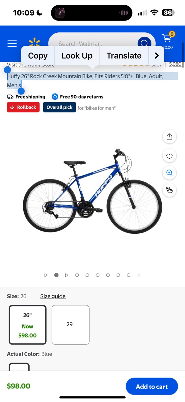 Huffy 26" Rock Creek Mountain Bike, Fits Riders 5'0"+, Blue, Adult, Men's
