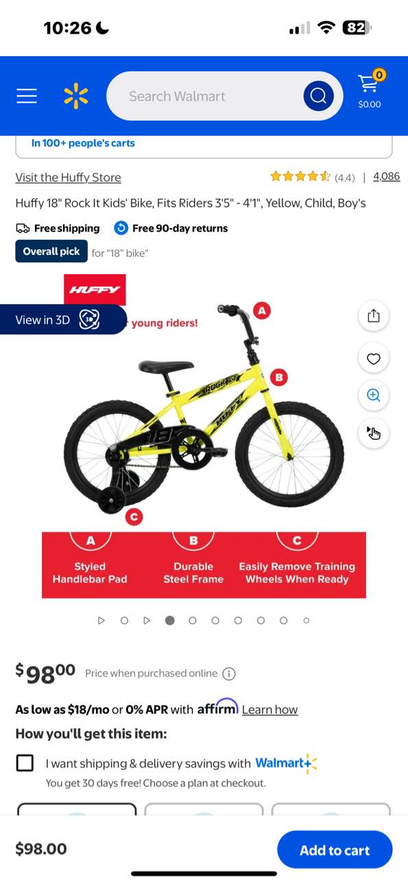 Huffy 18" Rock It Kids' Bike, Fits Riders 3'5" - 4'1", Yellow, Child, Boy's