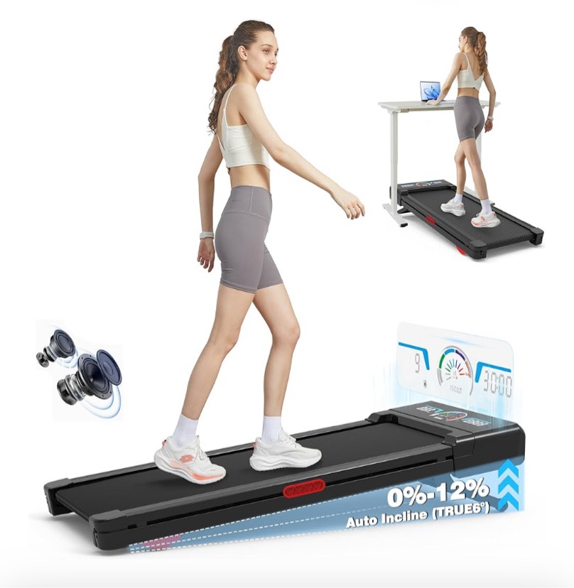 Walking Pad Treadmill with 12% 9-Level Auto Incline, 450 lbs Capacity RGB LED Screen, Bluetooth Speaker Under Desk Treadmill, Compact Treadmills for Home Hiking