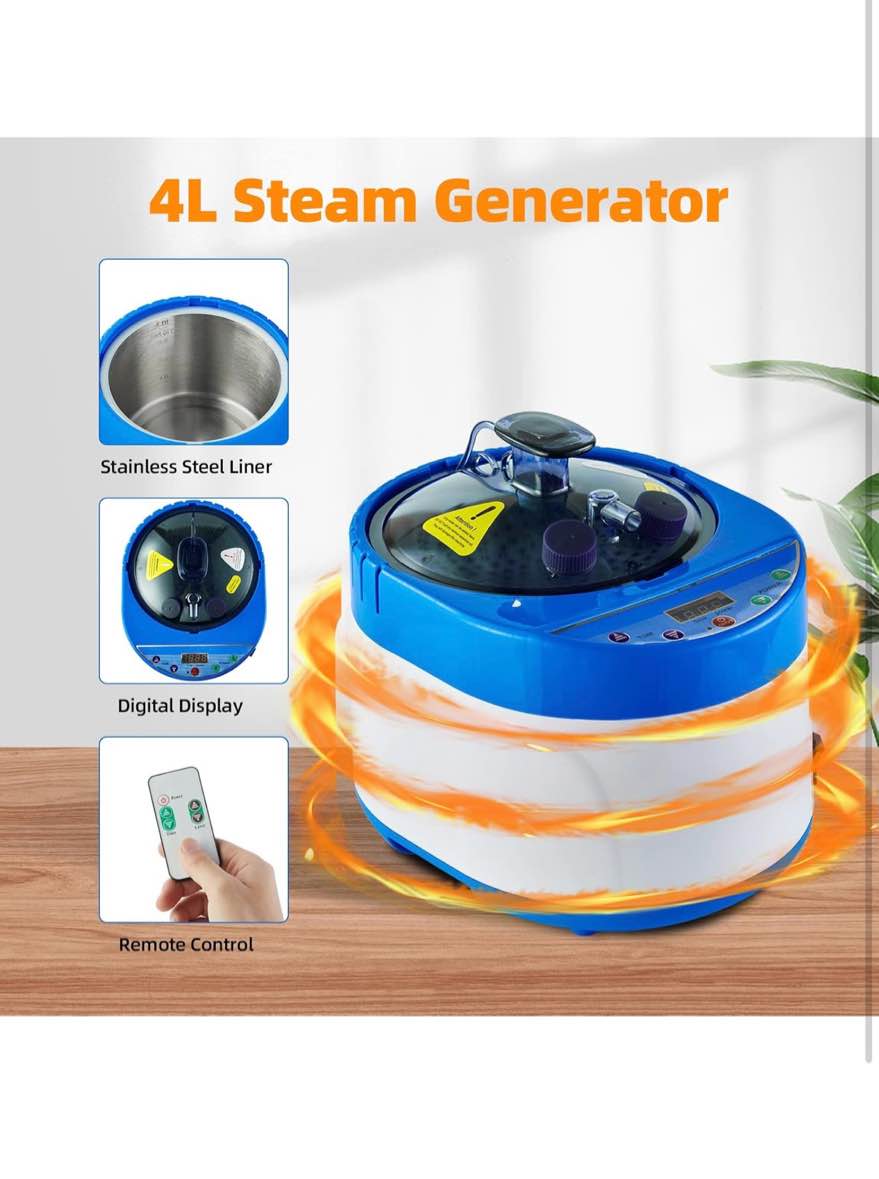 ZONEMEL Sauna Steamer Portable Pot 4 Liters, Stainless Steel Steam Generator with Remote Control, Spa Machine with Timer Display Mist Moisturizing for Body Detox, Home Spa (Blue, US Plug)