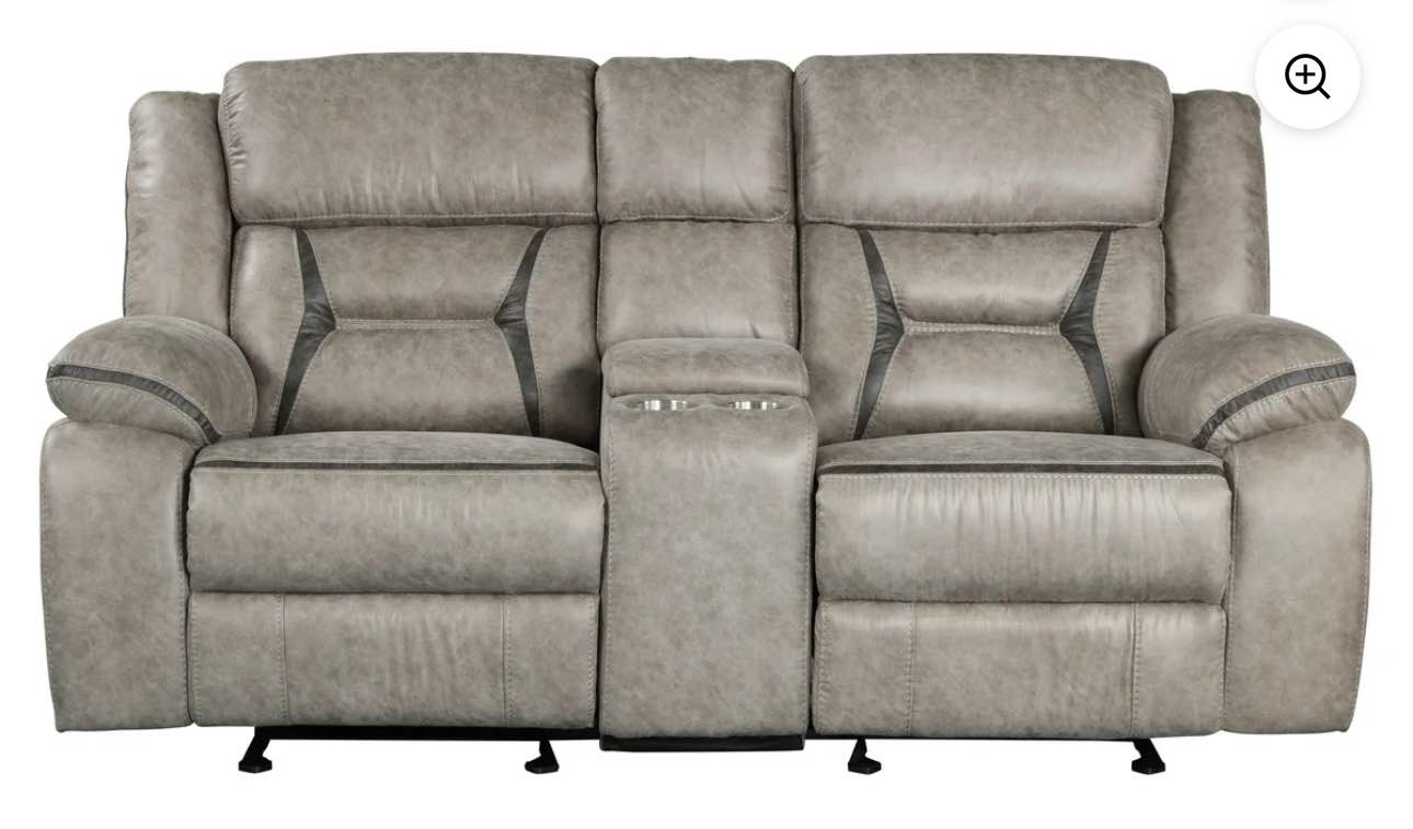 Roundhill Furniture Elkton Manual Motion Reclining Loveseat with Storage Console, Taupe ( Missing sides and middle part Has a rip on side shown in pictures)