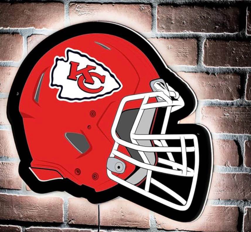 team sports america evergreen nfl kansas city chiefs ultra-thin led light wall sign decor | full size replica helmet | 19.5 x 15 inches | made in the usa