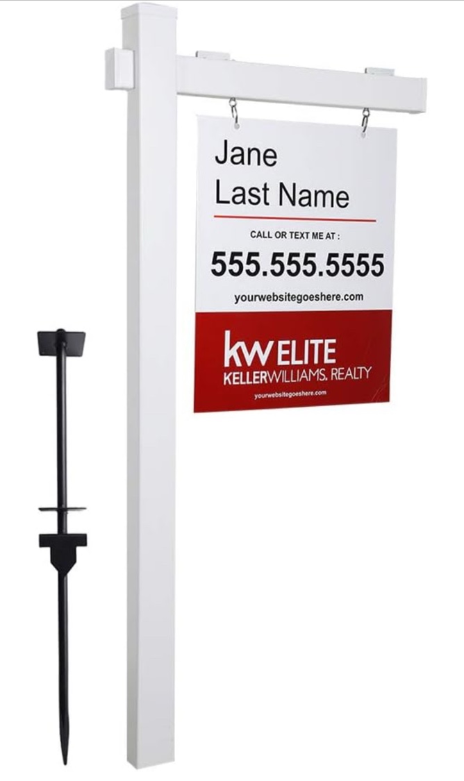 Vinyl PVC Real Estate Sign Post 6ft. Tall (4"x 4"x 72") Realtor Yard Sign Post for Open House and Home for Sale, 36" Arm Holds Up to 24" Sign, White with Flat Cap(No Sign)