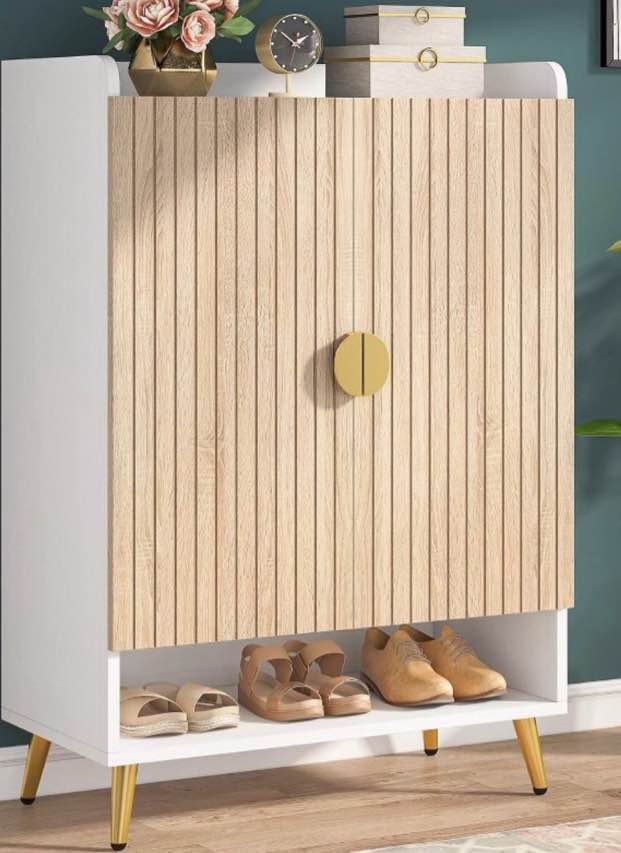 TRIBESIGNS 7-Tier Wooden Shoe Cabinet White & Wood 