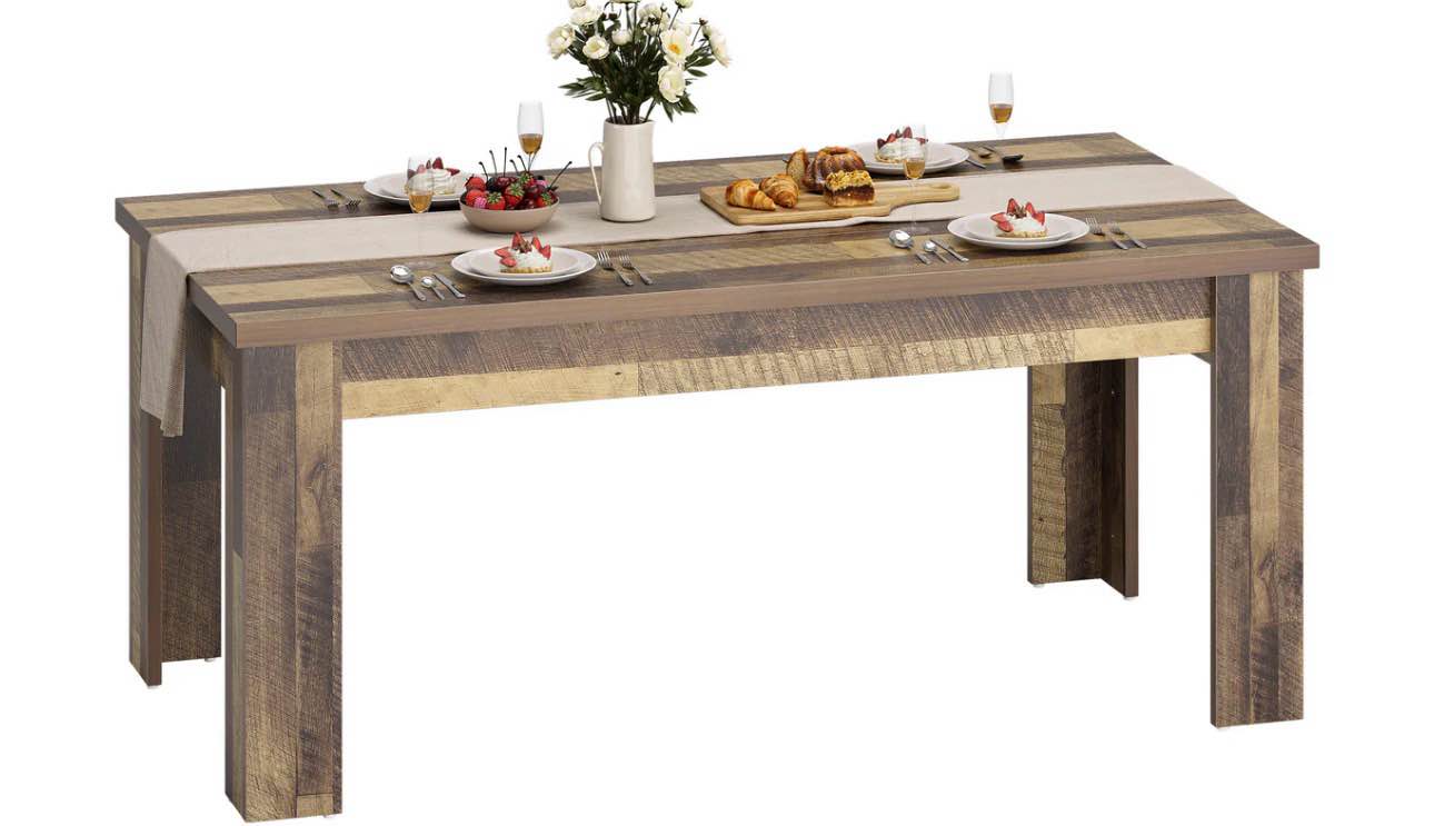 Garvee Dining Table for 4-6, Rectangular Dining Room Table, Kitchen Table with Large Table Top, Dinner Table, Farmhouse Dining Table for Dining Room, Kitchen, Living Room, Brown