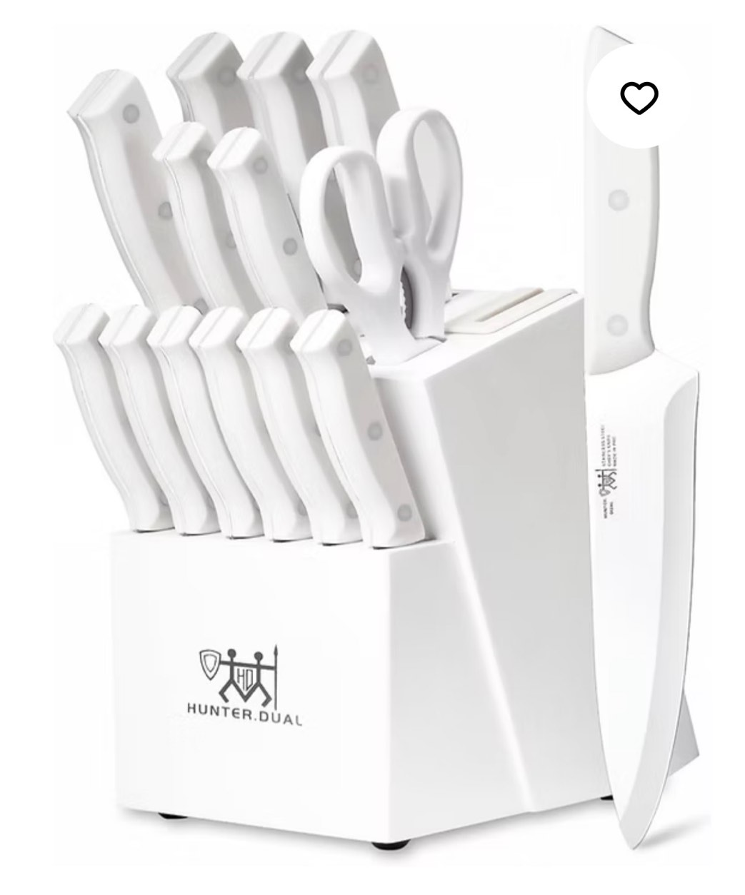 HUNTER.DUAL 15-Piece Kitchen Knife Set with Block – Wholesale White Dishwasher