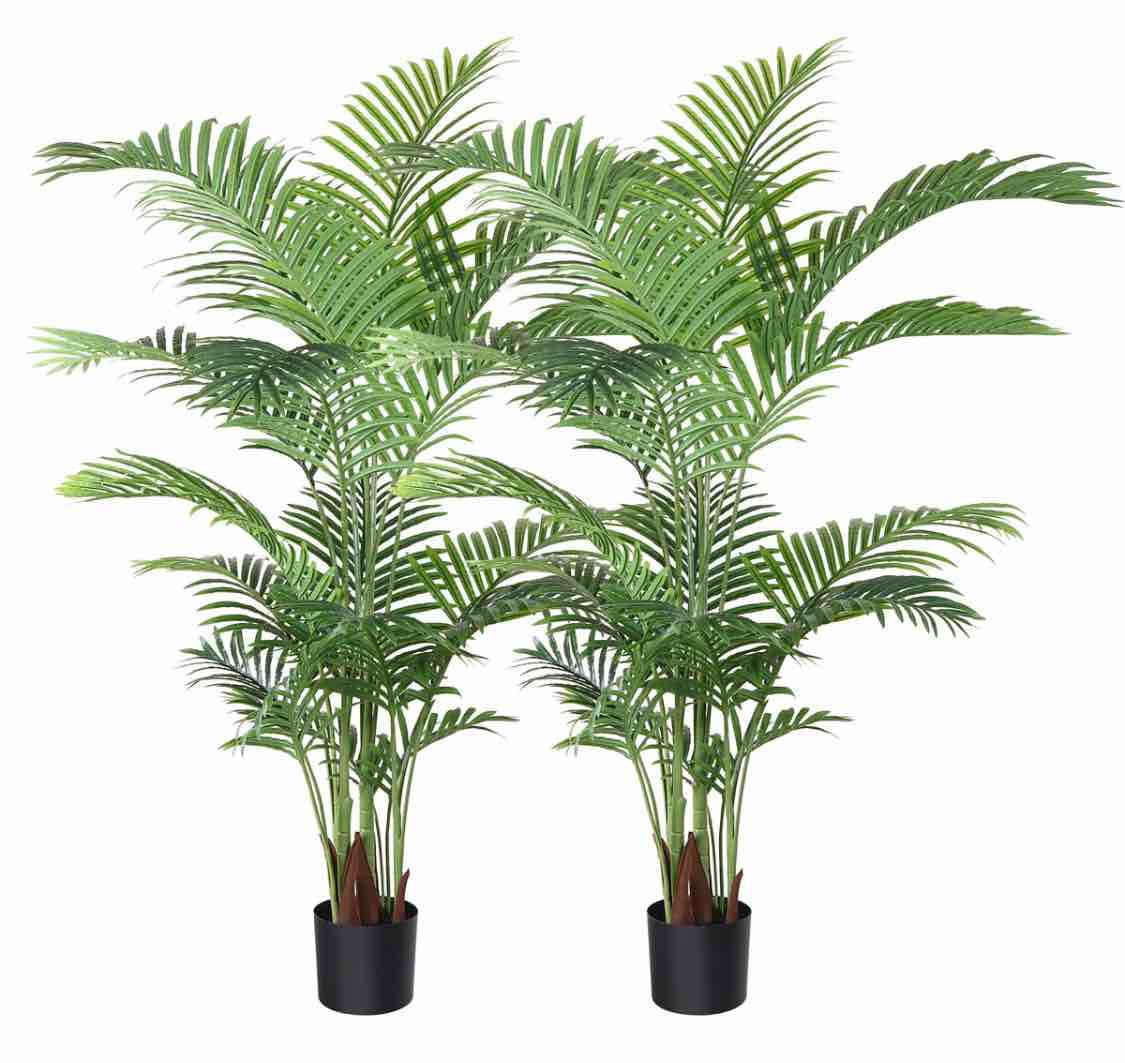 Adcock Artificial UV Resistant Palm Tree in Pot, Faux Palm Plant for Home Decor (Set of 2)