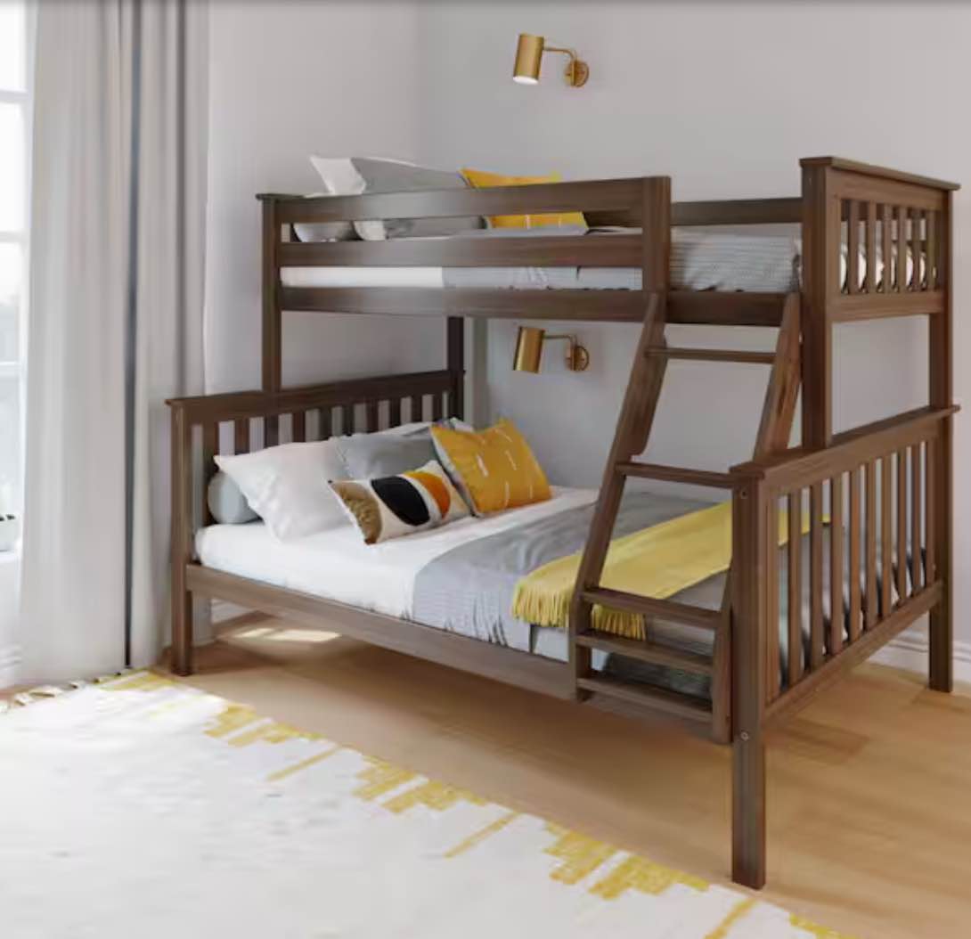 Walnut Twin Over Full Bunk Bed with Ladder