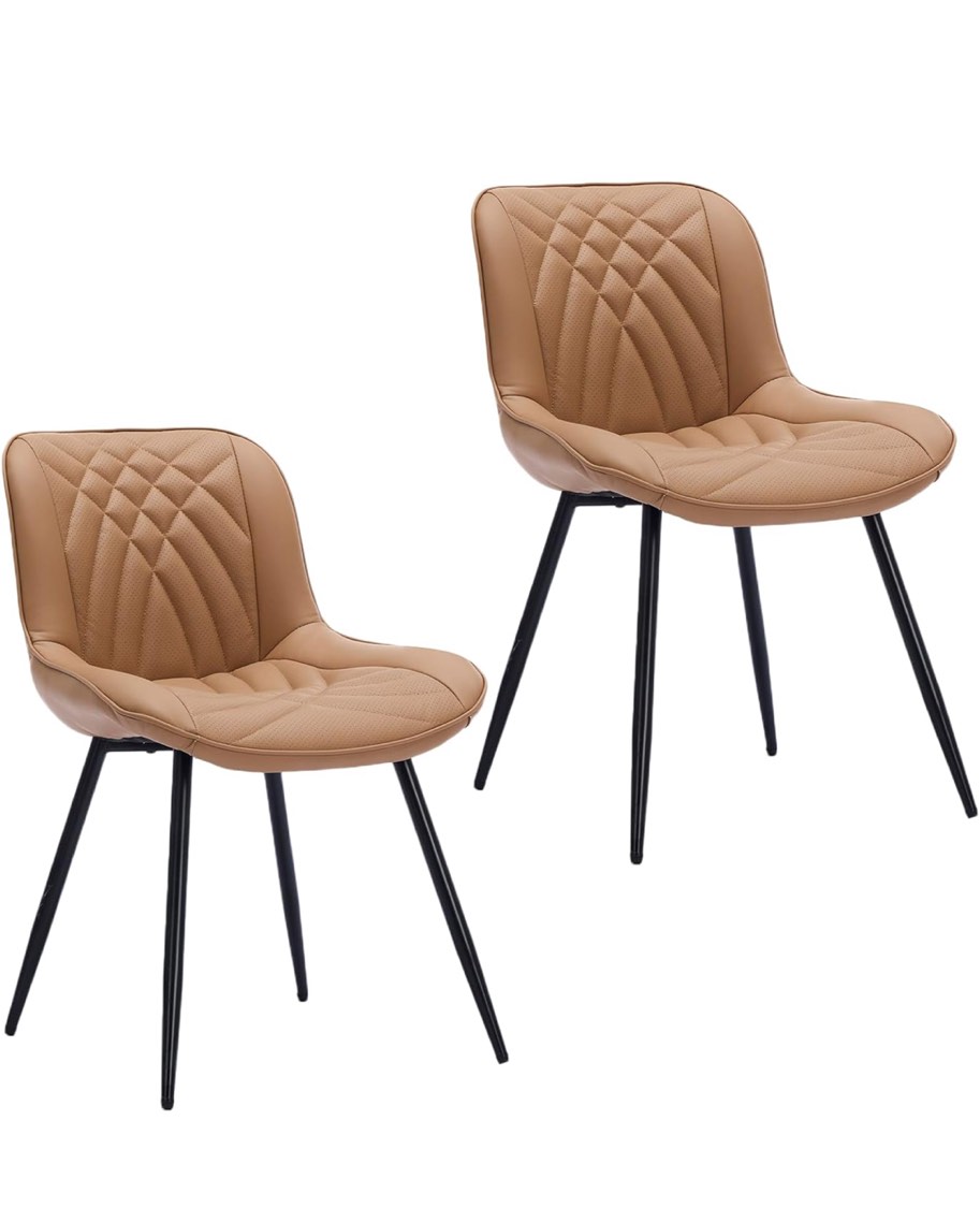 Comfortable Upholstered Dining Chairs Set of 2, PU Leather Kitchen & Dining Room Chair with Backrest and Black Metal Legs, Modern Accent Dining Chairs for Living Room (Khaki, Set of 2)