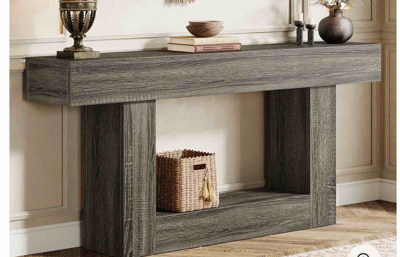 63" Wooden Console Table, Farmhouse 2-Tier Sofa Table Entryway Table