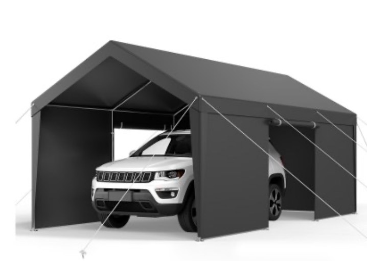 VEVOR Carport, 12 x 20 FT Outdoor Car Canopy, Potable Carport with Removable Sidewalls & Door, Heavy Duty Car Shelter, UV-Resistant & Water-Resistant, All-Season Protection for Automobile Boat Grey