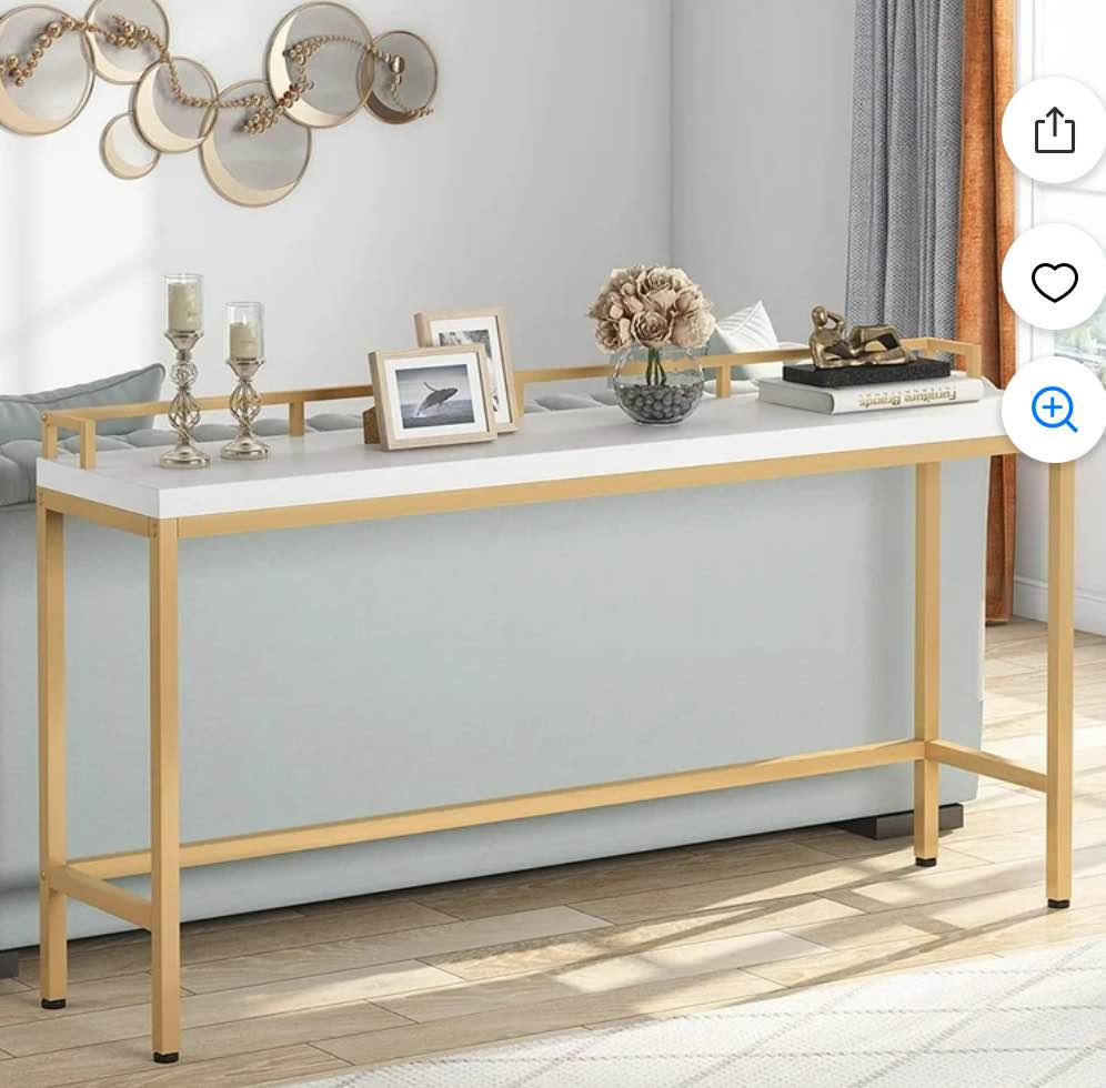 Tribesigns 70.9 inchLong Sofa Table, Narrow Console Table Behind Couch for Living Room (White Gold)