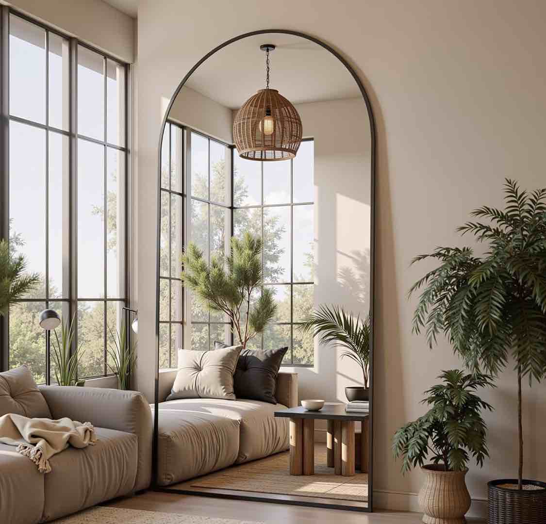 Floor Mirror, 78"x38" Oversized Full Length Mirror with Stand, Arched Full Body Mirror Standing Hanging Leaning Against Wall, Aluminum Frame Giant Mirrors for Bedroom Cloakroom, Black