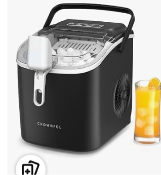 CROWNFUL Ice Maker Countertop with Handle, Self-Cleaning Ice Maker with Scoop and Basket,26lbs/24H,9 Cubes in 6 Mins,Portable Small Ice Machine with Scoop and Basket for Home Kitchen Office Bar Party