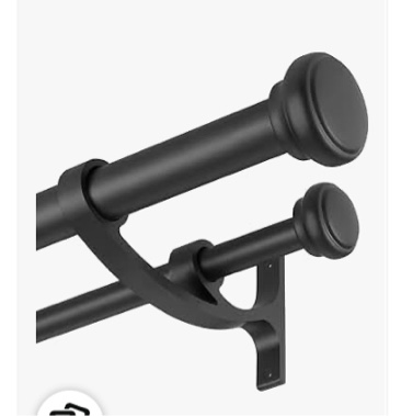 Modern Double Curtain Rods, Matte Black Curtain Rod 36-72 Inch Length Drapery Rods with Simple Decorative End Caps 1 Inch Front and 5/8 Inch Diameter Back Dual Curtain Rod Telescoping Window Rods