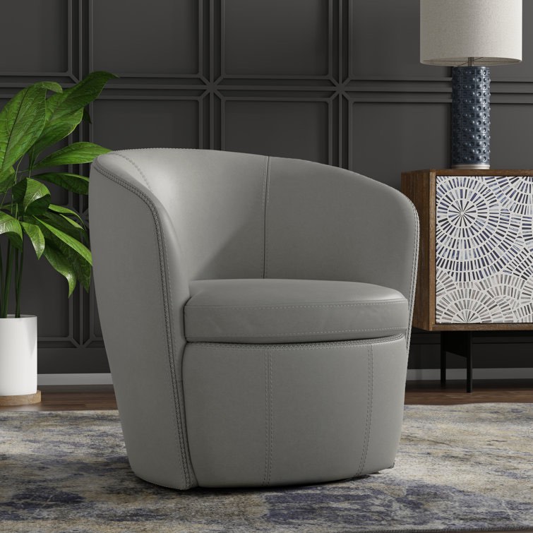 Azurdee Top Grain 100% Genuine Italian Leather Swivel Barrel Chair 