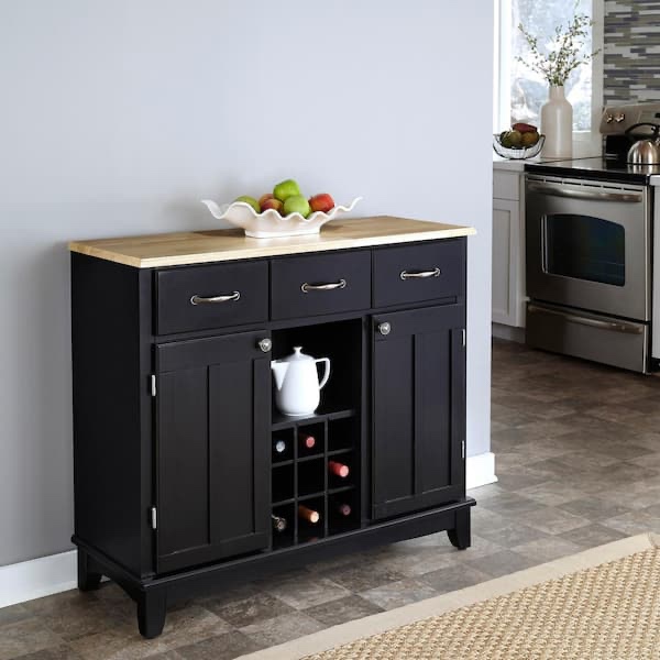 HOMESTYLES Black and Natural Buffet with Wine Storage