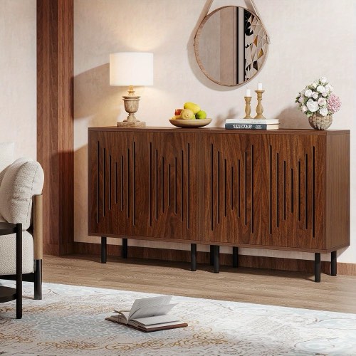 Sideboard Buffet with Storage, Buffet Sideboard Cabinet with Adjustable Shelves, Accent Storage Cabinet for Living Room, Dark Brown