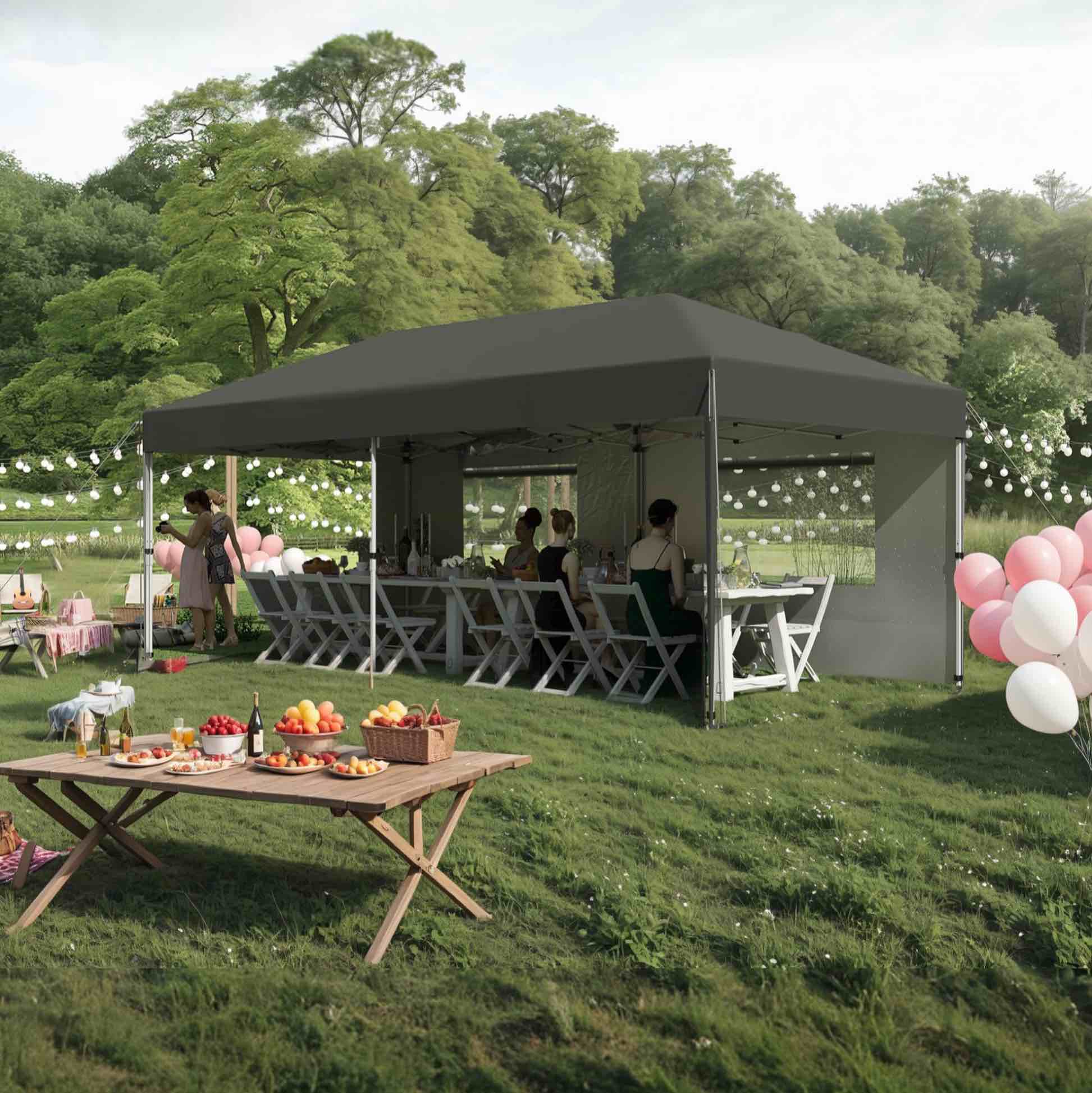 Garvee 10'x20' Pop-Up Canopy Tent - 210D Oxford Fabric Portable Instant Commercial Tent with 2 Sidewalls, 12 Stakes & 6 Sandbags for Events, Black