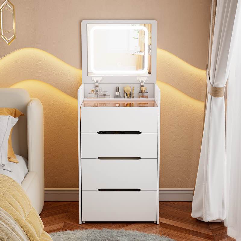 Rajib 3-in-1 Vanity Desk with Flip-Up Mirror, Compact Makeup Vanity Set with Storage Stool, Corner Vanity-nightstand for Bedroom