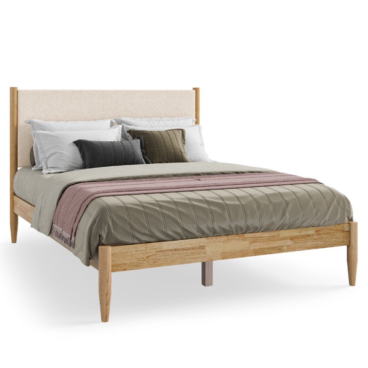 Besan Solid Wood Upholstered Headboard Boucle Bed Frame Queen