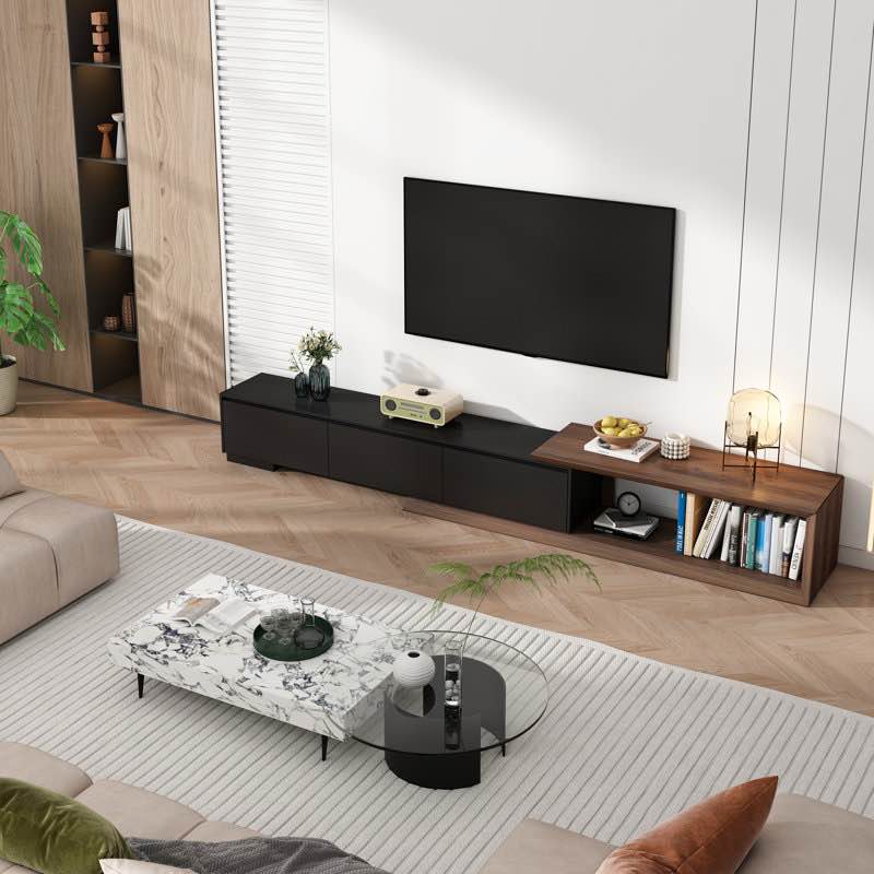 Modern Extendable Tv Stand With 3 Storage Drawers - Fits Tvs Up To 120" - Adjustable Wooden Entertainment Center For Living Room Or Bedroom